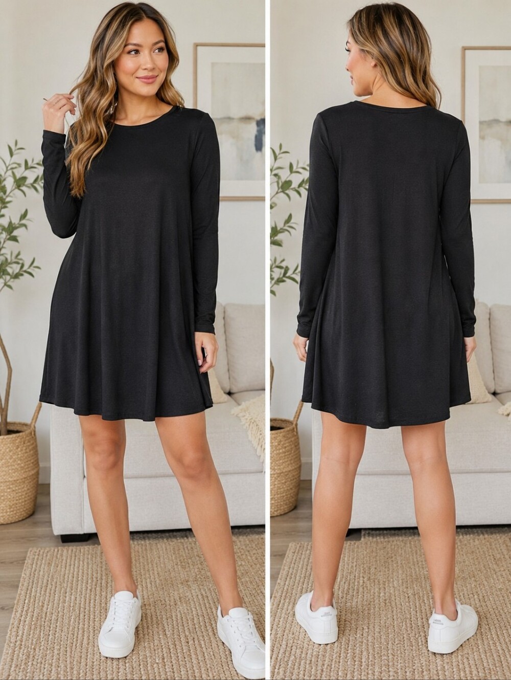 Old Navy Black Long Sleeve Swing Dress Women's Large Classic black swing dress
